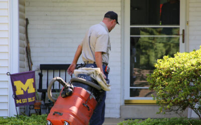 Chimney sweep preparing for cleaning in Lansdale, PA.